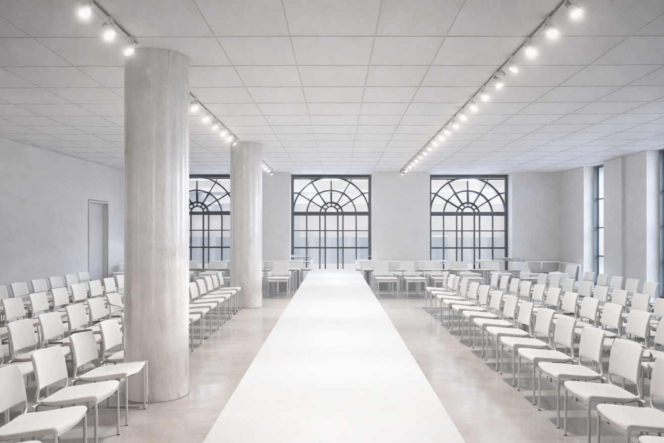 Event space set for a runway show